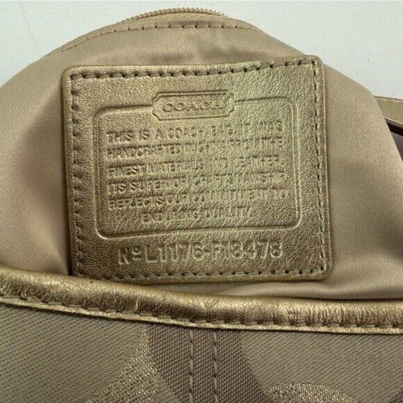 Vtg. COACH Beige and Gold Signature Canvas and Leather Crossbody Purse Bag - Picture 8 of 12